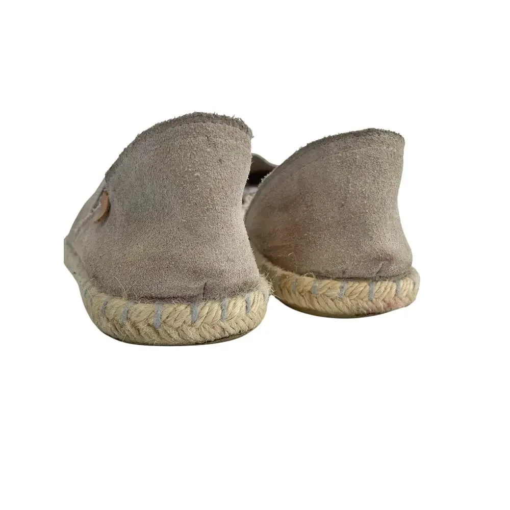 Verbenas Taupe Mushroom Gray Suede Leather Espadrille Flats Spanish Slip Ons